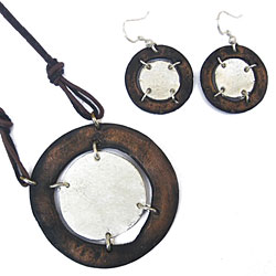 Round Silver and Antique Copper Necklace and Earring Set