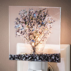 Fused Glass Tree Night Light (Green, Purple & Blue) Fused Glass Tree Night Light (Green, Purple & Blue)