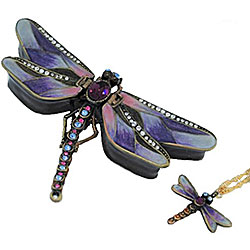 Purple Dragonfly Hinged Box with Necklace