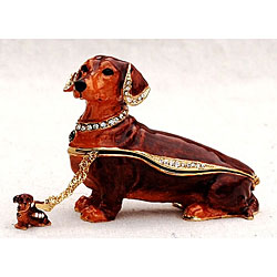 Dachshund Hinged Box with Necklace (Brown)