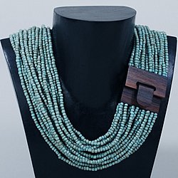 Wood Buckle Necklace (Turquoise)