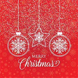 Merry Christmas Card (Three White Ornaments)