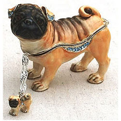 Pug Hinged Box with Necklace