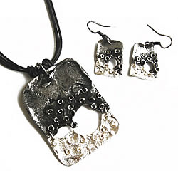 Square Pewter Necklace and Earring Set - Click Image to Close