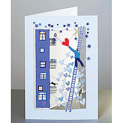 Man On Ladder Holding Heart Card