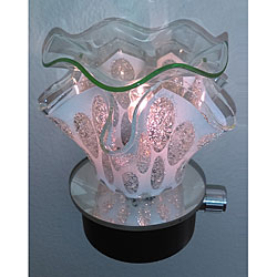White with Clear Spots Glass Night Light & Plug In Burner