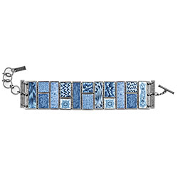 Porcelain Blue Square Cobblestone Bracelet (Silver Oxidized)