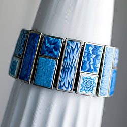 Porcelain Blue Square Cobblestone Bracelet (Silver Oxidized)
