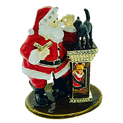 Santa With Black Cat Hinged Box