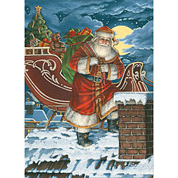 Rooftop Santa Glitter Card