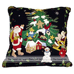 Two Santas & Houses & Trees Pillow