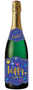 Happy Birthay Champagne Bottle Card (Stars)