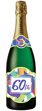 60st Birthday Champagne Bottle Card (Rainbow)