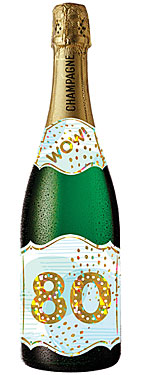 80th Birthday Champagne Bottle Card (Blue Circles)