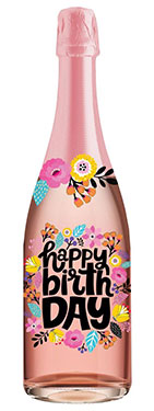 Pink Flowers & Leaves Champagne Bottle Card