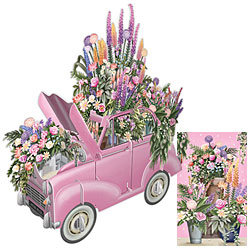 Pink Flower Car Card with Gift Tag