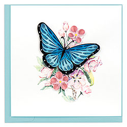 Blue Butterfly & Pink Flowers Card