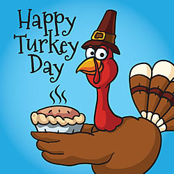 Blue Happy Turkey Day Greeting Card