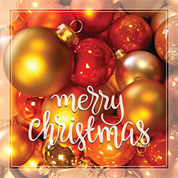 Merry Christmas Card (Gold Ornaments)