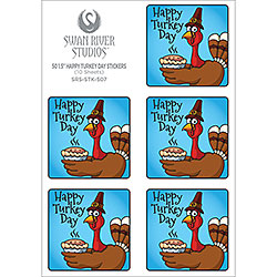 Blue Happy Turkey Day Sticker [1-1/2" Square]