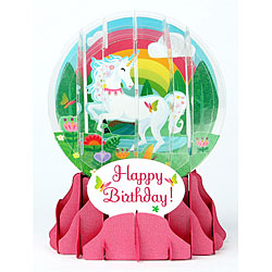 Unicorn Birthday Snow Globe Greeting (Medium, 5")