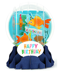 Goldfish Birthday Snow Globe Greeting (Medium, 5")