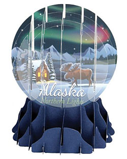 Alaska - Northern Lights Snow Globe Greeting (Medium, 5")