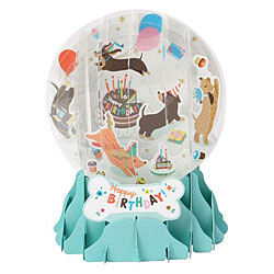 Birthday Dogs Snow Globe Greeting (Medium, 5")
