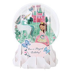 Princess & Unicorn Snow Globe Greeting (Medium, 5")
