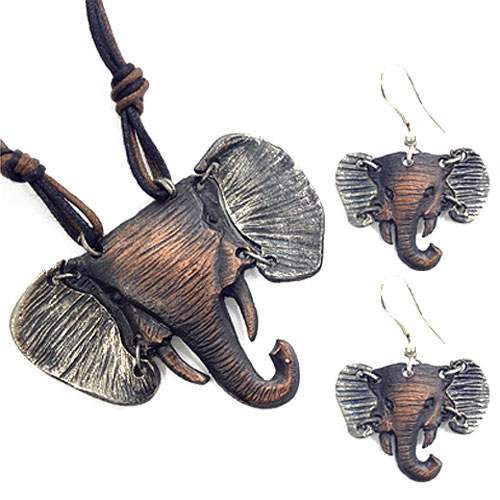 Elephant Necklace and Earring Set - Click Image to Close