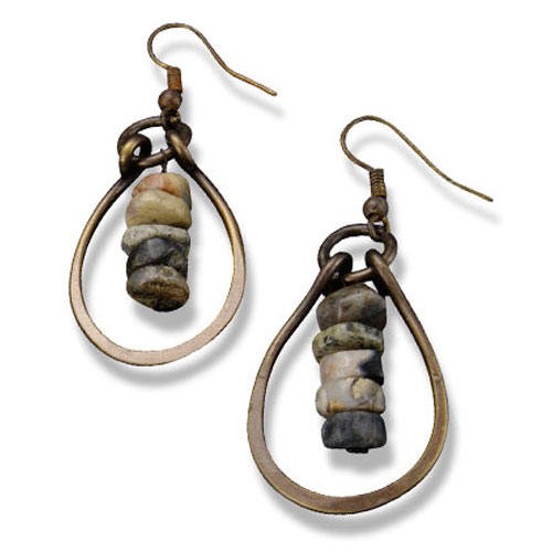Brass Teardrop Banjara Earrings with Agate Center - Click Image to Close