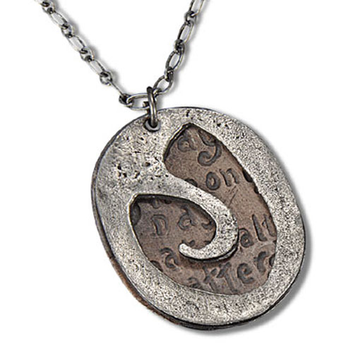 Oval Cutout Antique Silver/Copper Necklace - Click Image to Close