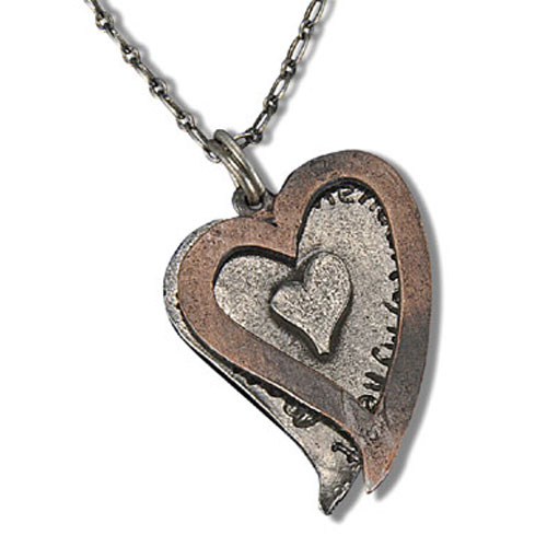 Heart Cutout Antique Silver/Copper Necklace - Click Image to Close