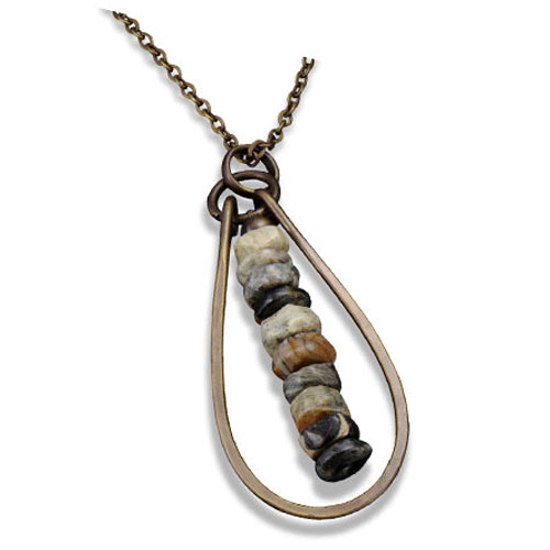 Brass Teardrop Banjara Necklace with Agate Center - Click Image to Close