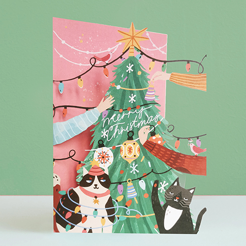 Cats And Christmas Tree Card - Click Image to Close
