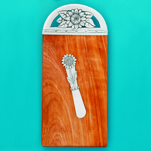 Sunflower Mini Cutting Board with Pate Knife - Click Image to Close