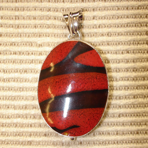 Rhodium Plated Pendant (Red w/Black Stripes 8663) - Click Image to Close
