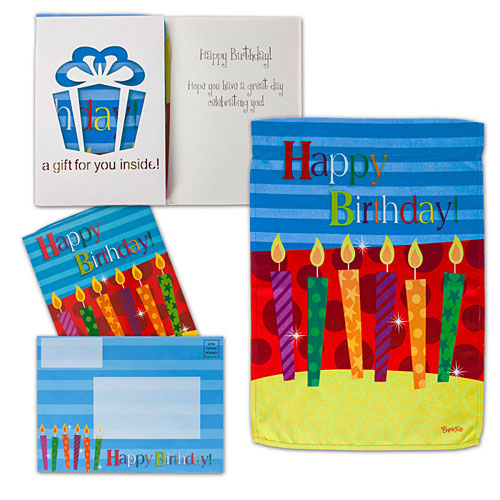Birthday Candles Card with Garden Flag - Click Image to Close