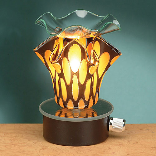 Brown with Clear Spots Glass Night Light & Plug In Burner - Click Image to Close