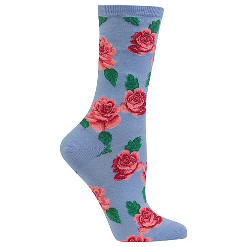 Rose Print Socks (Blue) - Click Image to Close