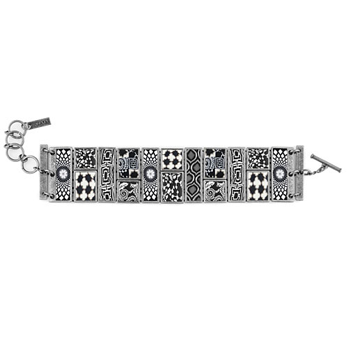 Black White Square Cobblestone Bracelet (Silver Oxidized) - Click Image to Close