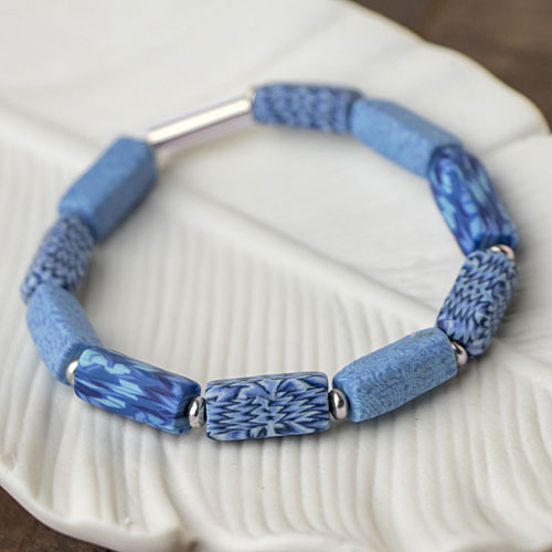 Porcelain Blue Square Beaded Bracelet - Click Image to Close
