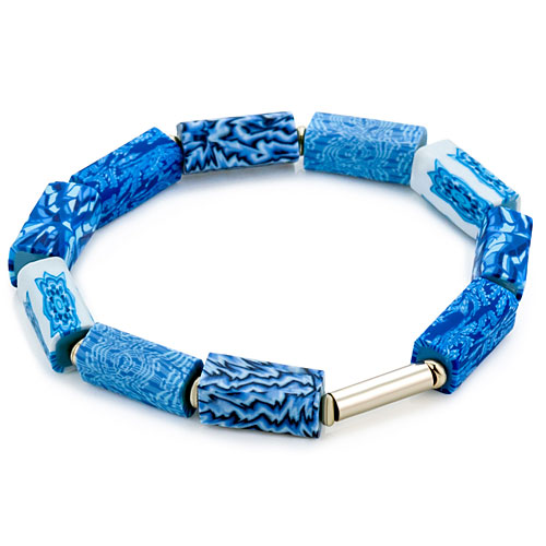 Porcelain Blue Square Beaded Bracelet - Click Image to Close
