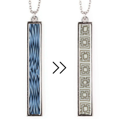 Porcelain Blue Vertical Bar Necklace (Silver) - Click Image to Close