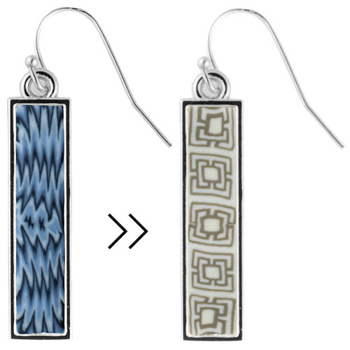 Porcelain Blue Reversible Bar Earrings (Silver) - Click Image to Close