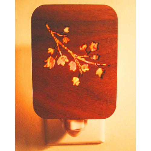 Leaf Branch Night Light (Padauk Wood & Silver Mica) - Click Image to Close