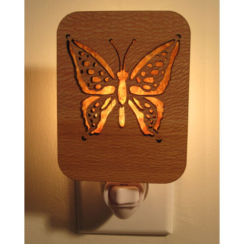 Butterfly Night Light (Sycamore Wood & Amber Mica) - Click Image to Close