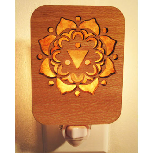 Mandala Night Light (Sycamore Wood & Amber Mica) - Click Image to Close