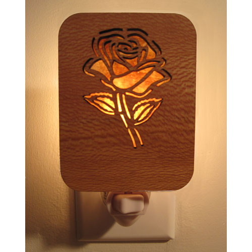 Rose Night Light (Sycamore Wood & Amber Mica) - Click Image to Close