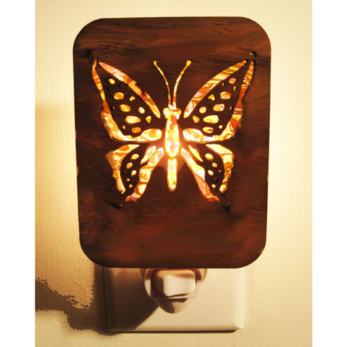 Butterfly Night Light (Walnut Wood & Mother of Pearl) - Click Image to Close